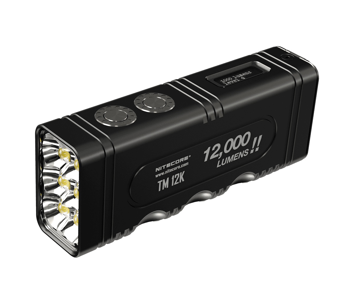 Lampe de poche LED Nitecore TM12K 12000 lumens, corps ergonomique, écran OLED, batterie Li-Ion 21700 4800mAh intégrée