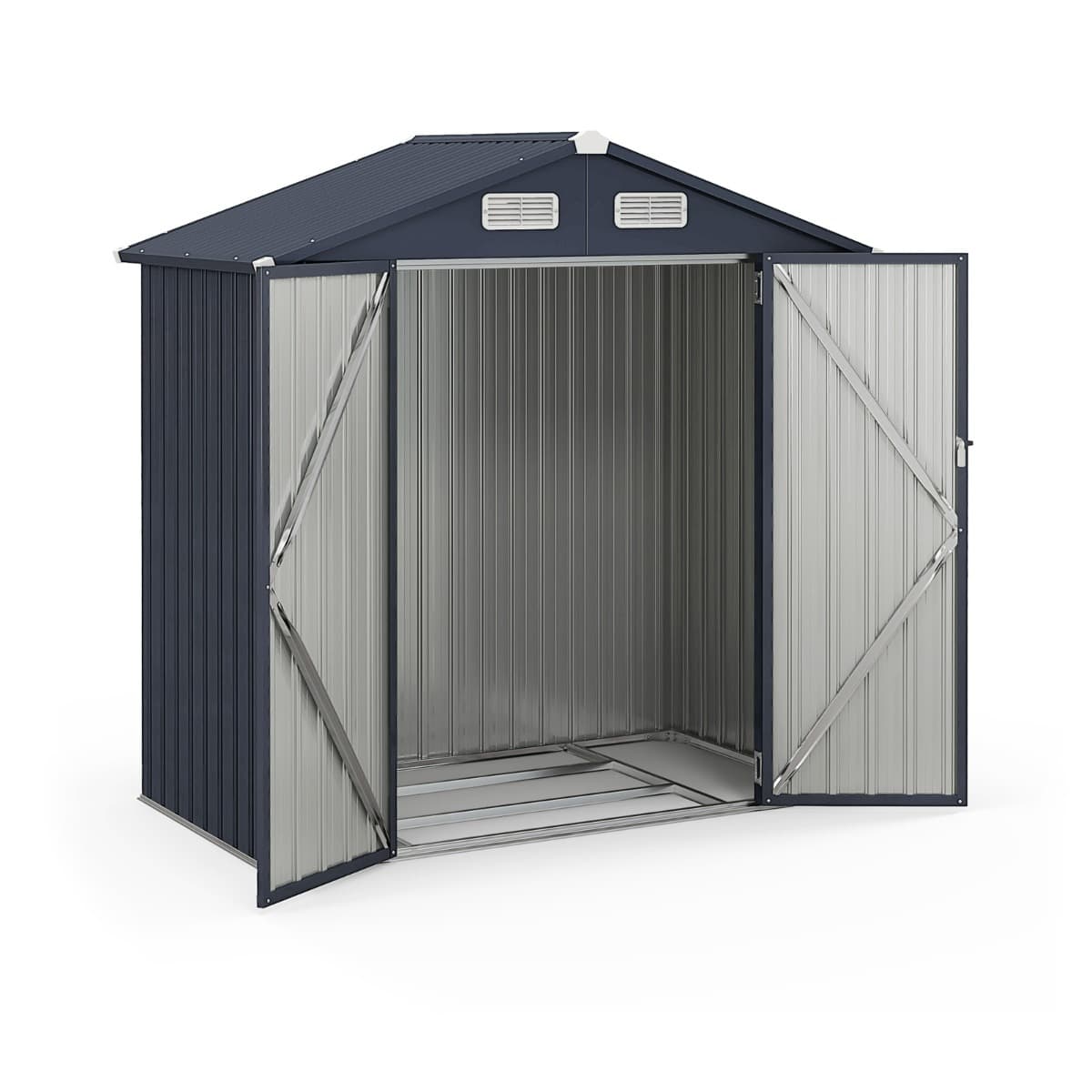 Costway193 cm x 108 cm Abri de Rangement en Métal Galvanisé avec 4 Ventilations Portes Verrouillables Étanche et Résistant au Vent Gris Foncé