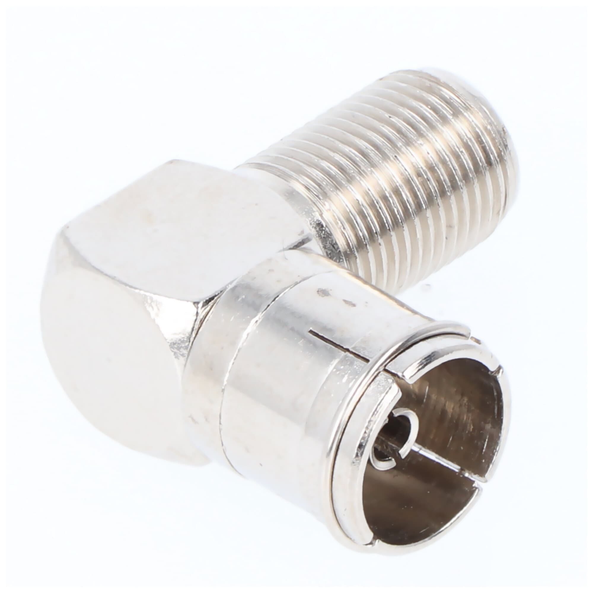 Adaptateur d'angle Goobay : prise F > prise coaxiale 90° - fiche d'adaptation en zinc